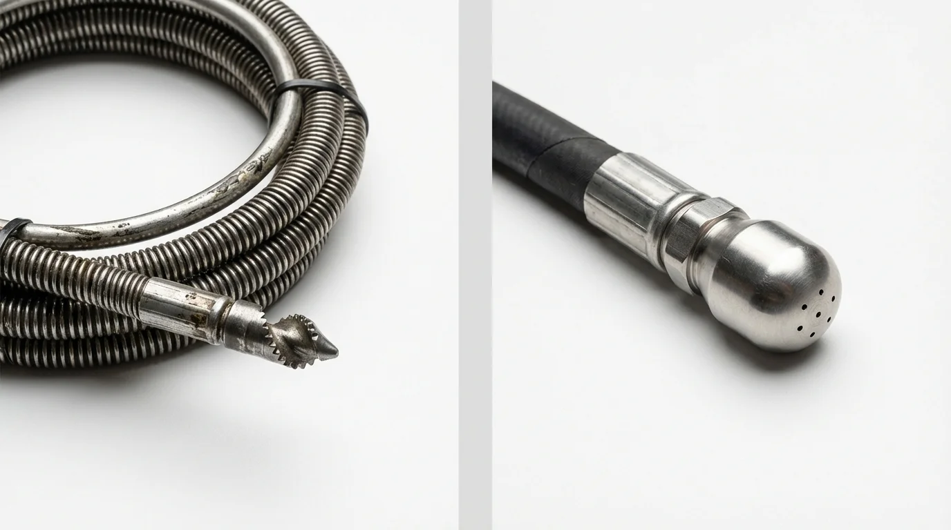 Drain snake cable and hydro jetting nozzle used for drain cleaning in Middletown, MD