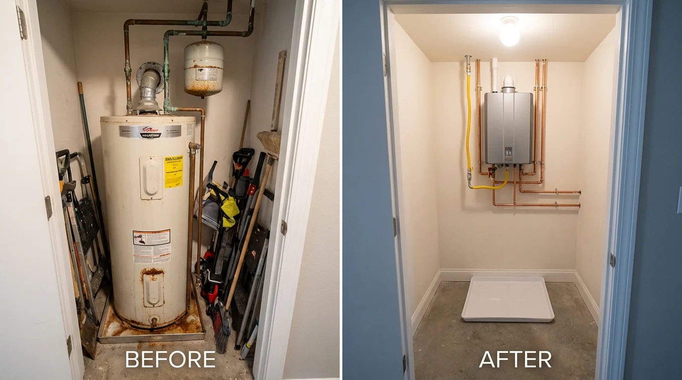 Tank water heater versus wall-mounted tankless unit comparison for Middletown, MD homeowners