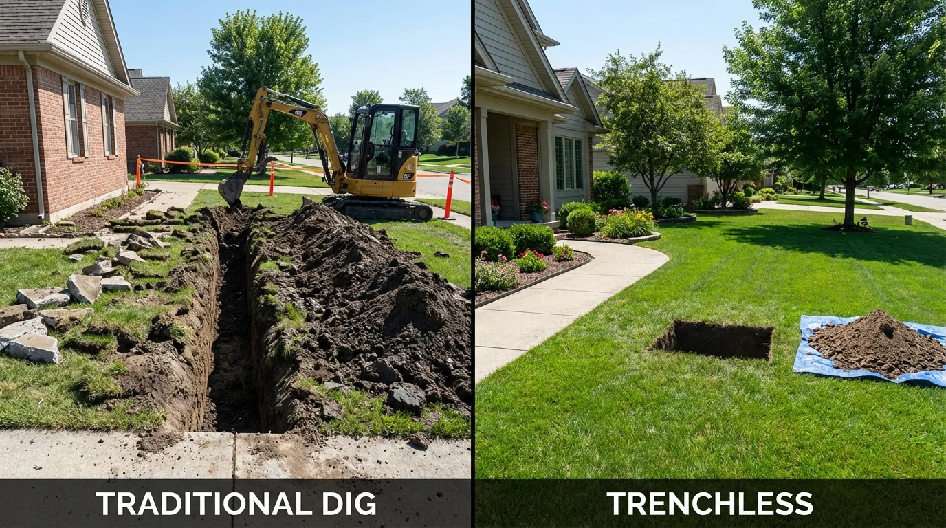Trenchless sewer repair with minimal yard damage versus traditional excavation in Middletown, MD